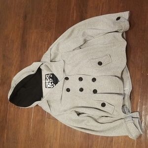 Sebby Grey Tweed Like Hooded Winter Pea Coat